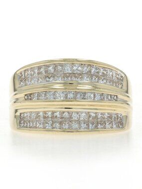 Yellow Gold Diamond Cluster Cocktail Band - 14k Princess 2.00ctw Ring